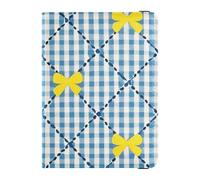 Porta passaporto in pelle giallo e blu a quadri per vaccini da viaggio Custodia protettiva portafoglio porta passaporto per donne ultra sottile, Fiocco giallo e blu a quadri, 1 size