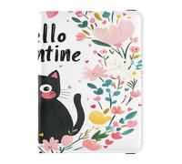 Porta passaporto in pelle impermeabile per vaccino custodia combo per donne uomini badge ID vaccino porta carte portafoglio fiori da viaggio gatti neri Hello Valentine, fiori Gatti neri Ciao San