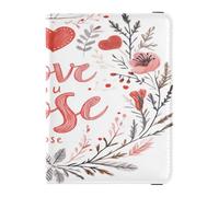 Porta passaporto in pelle impermeabile portafoglio passaporto per donne uomini famiglia badge ID vaccino porta carte portafoglio viaggio San Valentino foglie floreali ramo cuore Love You Mose, San