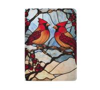 Porta passaporto in pelle per donna portafoglio passaporto donna, Red Birds Stained Glass Pattern-1