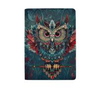 Porta passaporto in pelle per uomo, Etnico Gufo Boho Blu Verde