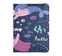 Porta passaporto in pelle PU impermeabile portafoglio combinato per donne e uomini carino passaporto libro viaggio essenziale gatti sirene, Multi, 1 size, Casual