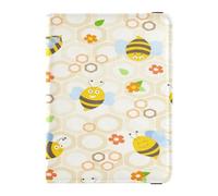Porta passaporto in pelle PU leggero portafoglio combinato per donne uomini carino passaporto libro viaggio Kawaii ape felice buona fortuna fiori a nido d'ape giallo, Multi, 1 size, Casual
