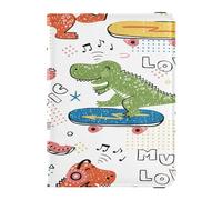Porta passaporto in pelle PU ultra sottile porta carte vaccino combo per donne uomini badge ID vaccino titolare carta portafoglio essenziale viaggio amante della musica infantile dinosauro, Multi, 1