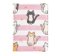 Porta passaporto in pelle rosa a righe bianche con gatto per viaggi da uomo per viaggio Portafoglio Combo Porta passaporto per le donne Impermeabile, rosa, bianco, strisce, cartone animato, gatto, 1