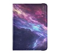 Porta passaporto in pelle viola con stelle e galassia aurora per documenti di viaggio antifurto da viaggio in famiglia