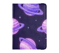 Porta passaporto in pelle viola romantico pianeta universo per viaggio Combo porta passaporto combinato con slot per carte di vaccino per gli uomini leggero, viola romantico pianeta universo, 1
