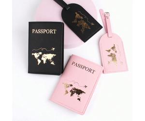 Porta Passaporto In PU Stile Semplice Stile Chic Modello Aereo Mappa Dorata Calda Colore tinta unica Etichetta Bagaglio Tag Portadocumenti Da Viaggio Bagaglio A Mano Treno Tag Per Zaino Etichetta Baga