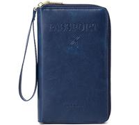 Porta passaporto per viaggi donne e uomini RFID porta passaporto con slot per carte di credito custodia passaporto copertura passaporto portafoglio viaggio essenziale e accessori, Cerniera blu navy