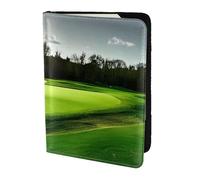 Porta passaporto verde con stampa campo da golf, elementi essenziali da viaggio, carte e passaporto, portafoglio antifurto, dimensioni adatte a tutti i passaporti standard