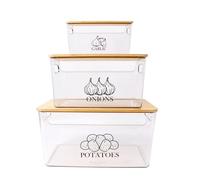 Porta Patate Cipolle Aglio Set Di 3 Contenitori Cucina,Contenitori Per Patate e Cipolle e Aglio Acrilico trasparente con coperchio e ampia apertura,Frutta e Verdura In Per La Cucina Contenitore