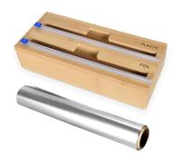Porta Pellicola e Alluminio 2 In 1,Dispenser per Pellicola e Alluminio,Taglia Pellicola e Alluminio con Taglierina da Cucina,Dispenser Di Fogli Di Alluminio,Dispenser Per Imballaggi In Legno Di Bambù