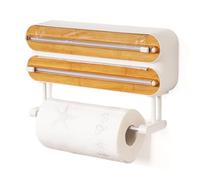 Porta Pellicola e Alluminio con Porta Rotolo da Cucina,porta Rotoli Alluminio e Pellicola magnetico,Portarotoli da Cucina da Parete con Taglierina Affilata (Bamboo e colore in legno)