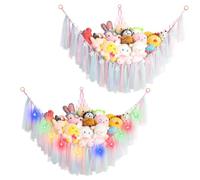 Porta Peluche Amaca a Rete per Giocattoli con luci a LED, Contenitori per Animali di Peluche a Rete, Salvaspazio da Parete per Animali, Decorazione per Bambini e Cameretta dei Bambini