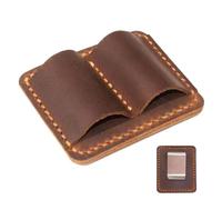 Porta penna per notebook - PU Leather 7,5 × 6 cm | Elther Pen Stand con doppia clip retrò, archiviazione sicura contro la perdita, organizer portatile, astuccio in pelle Pén | Ufficio, caffè scuro