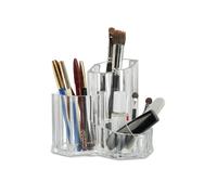 Relaxdays Porta Pennelli per Trucco, Organizer per Cosmetici, Make-Up, 3 Contenitori per Matite, Trasparente, Acrilico