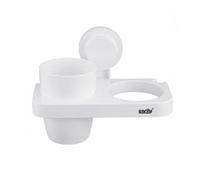 PORTA PHON CON BICCHIERE PORTA SPAZZOLINI A VENTOSA BIANCO ACCESSORI BAGNO 59547