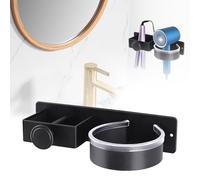 Porta Phon da Muro, Porta Piastra per Capelli Senza Foratura, Acciaio Inox Porta Phon e Piastra, Porta Phon Adesivo, Nero Porta Asciugacapelli da Parete per Bagno Barbiere