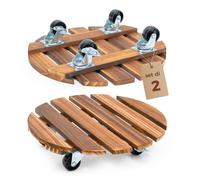 Porta Piante da Interno con Ruote Set di 2 Basi Rotonde in Legno per Vasi Grandi