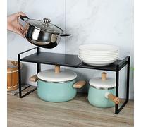 Porta piatti allungabile, mensole da cucina per stoviglie,Scaffale portaoggetti regolabile per armadio,organizer sotto lavello,cibo e utensili, in metallo-36-60 * 21 * 18 cm (nero)