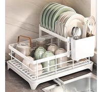 Porta Piatti da Appoggio con Scarico Automatico Scola Posate da Cucina di Grande Capacità Organizer Lavello Cucina per Case e Appartamenti Capacità di Carico 25kg(White)