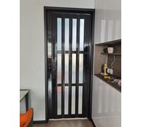 Porta pieghevole a fisarmonica nera con finestra a griglia e maniglia, porta scorrevole a fisarmonica in PVC, per cucina e bagno, divisorio magnetico retrattile, 68,5 x 203 cm