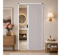 Porta pieghevole a scomparsa con robusto telaio in alluminio | Chiusura magnetica regolabile in altezza con rulli in ottone per armadi e cucine(Gray,70*210cm(27.6*82.7in))