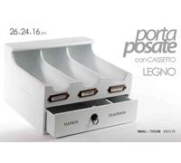 PORTA POSATE CUCINA IN LEGNO BIANCO CON CASSETTO 262416 CM MOG-715150