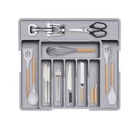 Porta Posate,Organizer CucinaOrganizer Cassetti Cucina,Divisori per Cassetti,Portaposate da Cassetto,Porta Posate Cucina Cassetto,Espandibile 56CM Cassettiere Organizer(Grigio Senza portacoltelli)