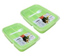 Porta Pranzo-3 Scomparti Lunch Box con Cucchiaio (1400ml)Snack Box Verde & Viola
