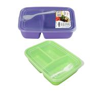 Porta Pranzo-3 Scomparti Lunch Box con Cucchiaio (1400ml)Snack Box Verde & Viola