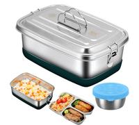 Porta Pranzo Acciaio Inox, 2000ML Lunch Box Acciaio a Tenuta Stagna con 3 Scomparti, Bento Box Durevole e Riutilizzabile, Portapranzo Ufficio Facile da Pulire per Ufficio, Scuola, Picnic e Viaggi