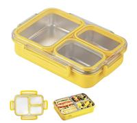 Porta Pranzo, Lunch Box Acciaio Inossidabile 800 ml Schiscetta Pranzo | Portapranzo 3 Scomparti, Bento Box con Guarnizione in Silicone Contenitore Pranzo per Scuola Ufficio Palestra (Giallo)