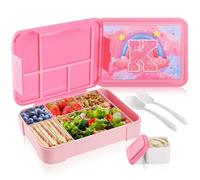 Porta Pranzo, Lunch Box per Bambini con 6 Scomparti e Posate,1330ml Bento Box Senza BPA,Lavabile in Microonde e Lavastoviglie,Bento Lunch Box Prova di Perdite per Scuola,Ufficio e Viaggio (Rosa k)