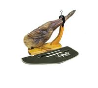 Porta prosciutto Gondola Modello Huelva Hammon in Color Miele con Coltello da Prosciutto, Affilacoltelli e Copri Prosciutto in Omaggio, Valido per la Casa e per il Ristorante (Nero) LepantoHouse