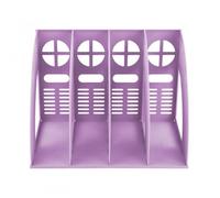 Porta Quaderni da Scrivania, Portariviste con 4 Scomparti, Portariviste da Scrivania Verticale, Robusto Organizer in Plastica per A4 Documenti, Porta Libri per Scuola, Ufficio, Casa (Viola)