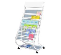 Porta Riviste Da Pavimento, Porta Informazioni Per Volantini E Coupon Con 4 Ruote, Grande Portaoggetti In Ferro Per Giornali E Opuscoli Per Ufficio, Esposizioni E Fiere, ,White-18.9X15X53.1Inch