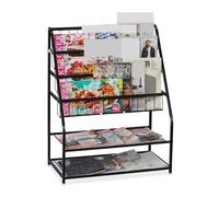 Relaxdays Riviste da Terra in Metallo, 81x67x37 cm, Espositore Porta Giornali per Salotto, Portariviste, in Nero, Acciaio, 1 pz
