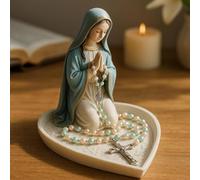 Porta rosario della Vergine Maria con materiale in resina per devozione e visualizzazione, offre un'elegante aggiunta a qualsiasi scrivania, scaffale o altare (donna)