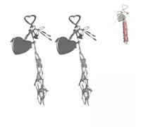 Porta rossetto in acciaio inox, 2 in 1, porta rossetto per borsa, elegante porta lucidalabbra con specchio, piccolo portachiavi con strass, 2 cuori, Porta rossetto 2 in 1 per borsa