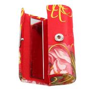 Porta Rossetto Portatile in Seta Rosso con Specchio Ricamato
