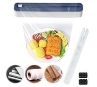 Porta Rotoli Alluminio e Pellicola, Taglierina a Ventosa da Parete per Film Plastico, Scatola Portaoggetti con Film Plastico, Divisorio da Cucina Essenziale con Lame Affilate, 2 Pezzi, Blu