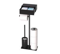 Porta Rotoli Carta Igienica con Cassetto, Piantana Portarotolo e Scopino, Porta Carta Igienica da Terra in Acciaio Inox, Porta Rotoli Cartaigienica Bagno con Scatola Salviettine Umidificate