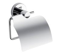 Gedy FELCE Plus Porta rotolo carta igienica bagno con coperchio, cromato, in acciaio inox, adesivo, senza trapano, 13,5 x 5,5 x 14,5