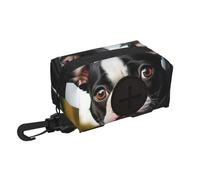 Porta sacchetti per cani per guinzaglio, dispenser leggero per sacchetti per rifiuti di animali domestici, cucciolo di Boston Terrier, trasportino per piccoli cani con cerniera e moschettone