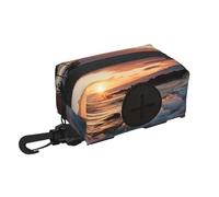 Porta sacchetti per escrementi per cani, dispenser leggero per sacchetti per rifiuti di animali domestici, spiaggia, tramonto, onde del mare, nuvole, cuccioli, vasino, piccolo sacchetto con cerniera e