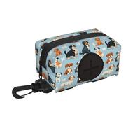 Porta sacchetti per escrementi per cani, morbido, leggero, colorato, con stampa di cuccioli, dispenser per escrementi di cani, con chiusura a gancio e anello, accessori per passeggiate con cerniera e