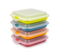 Porta Sandwich e Alimenti Ideale per Pranzi e Spuntini. Riutilizzabile, senza BPA e Impilabile in Frigorifero. Dimensioni: 14 x 14 x 3.6 cm (4X Assorti.)