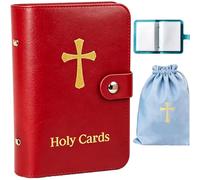 Porta Santini Cattolico con 40 Tasche, Organizzatore per Carte di Preghiera con Chiusura a Bottone, Custodia Portatile (red,no card)
