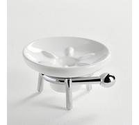 Porta sapone da Appoggio , in Ceramica ZACINTO 12x13xh6 cm linee moderne arrotondate cromo lucido e ceramica inox lucido